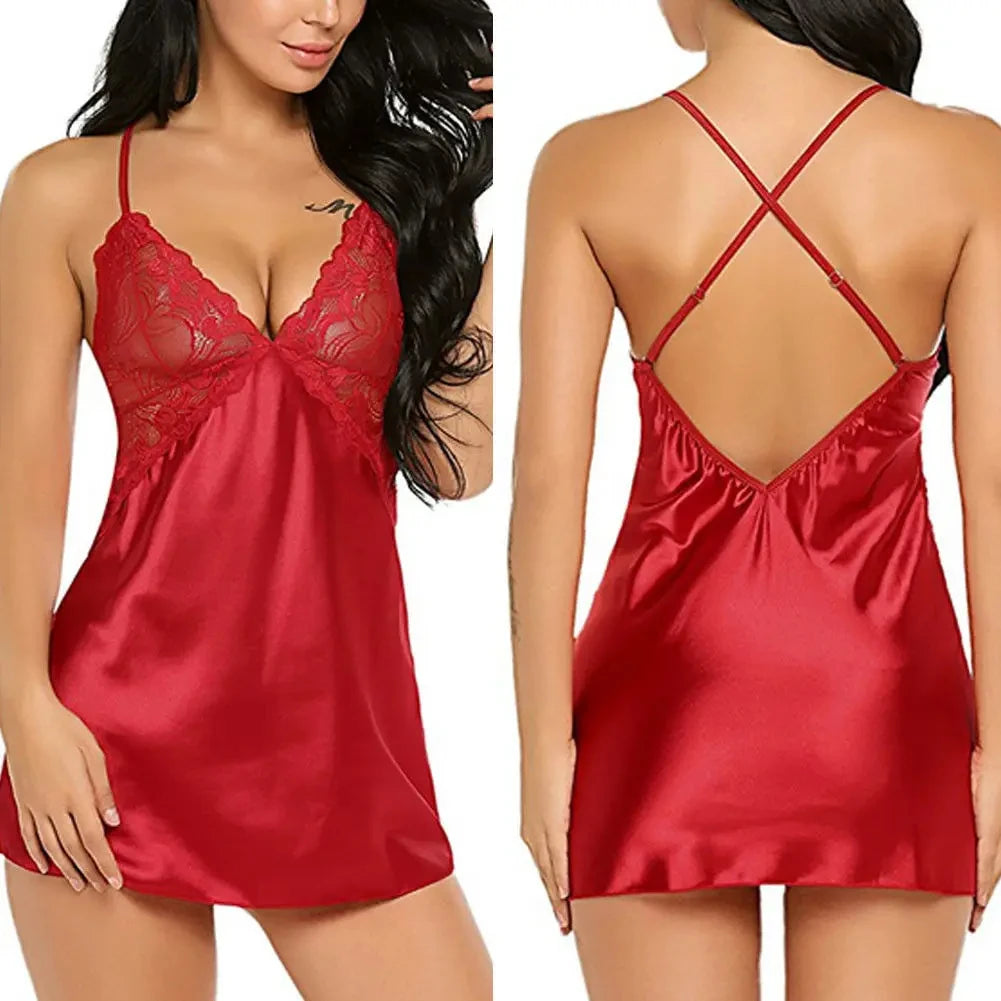 Sexy Nightdress Lingerie Set Lace Satin Pajamas Sexy Lingerie Pajama Set Erotic Hot Babydoll Nightdress Exotic Costumes