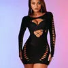 European American Style Nylon Fishing Net One-Piece Hollow Mesh Pajamas Hip Hugging Skirt Long Sleeved Backless Mesh
