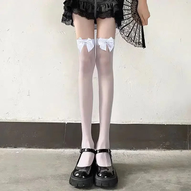 Sexy Red Edge New Over The Knee Long Socks Gothic Lace Transparent Thigh High Stockings Women Punk JK Thin Silk Solid Hosiery