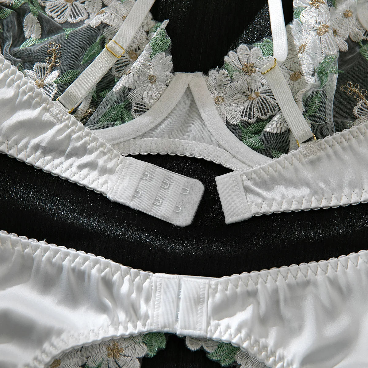 Sexy Women 3 Piece Floral Embroidery Underwear Sexy Erotic Lingerie Underwear Sexy Sets Romantic Lingeries Transparent Bra Sets