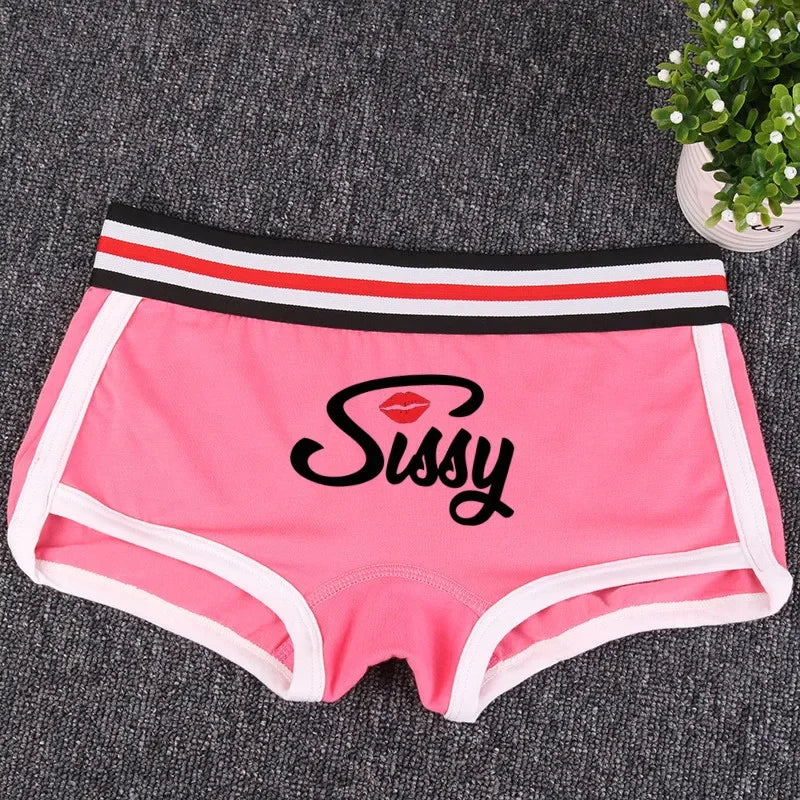 Sexy Lips SISSY Underwear for Women Funny Female Boxer Shorts Cotton Boy Shorts Cute Girl Panties Breathable Womens Intimates