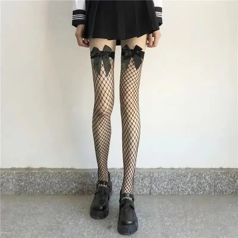 Sexy Red Edge New Over The Knee Long Socks Gothic Lace Transparent Thigh High Stockings Women Punk JK Thin Silk Solid Hosiery