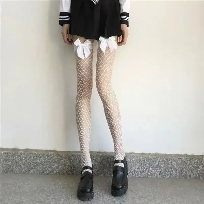 Sexy Red Edge New Over The Knee Long Socks Gothic Lace Transparent Thigh High Stockings Women Punk JK Thin Silk Solid Hosiery