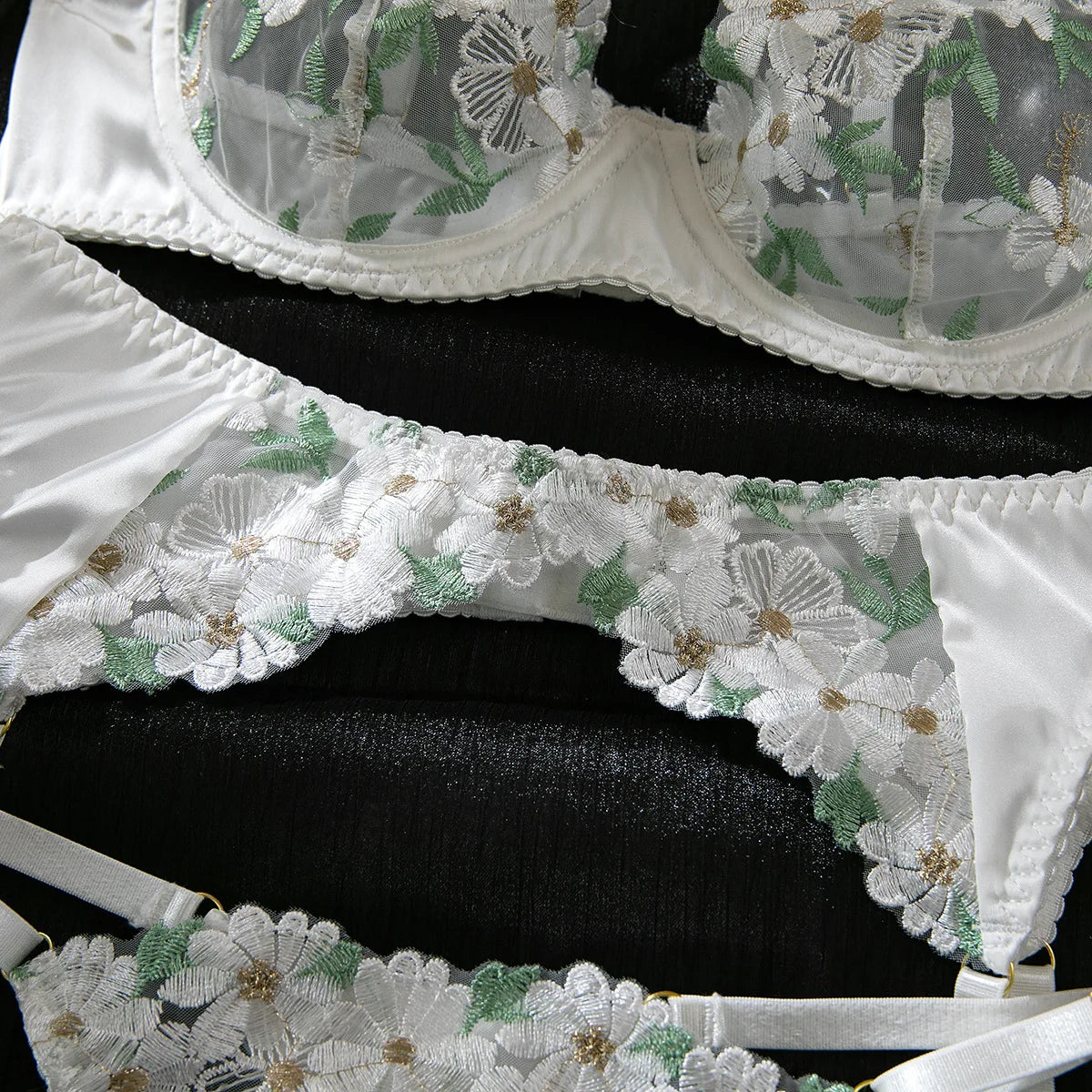 Sexy Women 3 Piece Floral Embroidery Underwear Sexy Erotic Lingerie Underwear Sexy Sets Romantic Lingeries Transparent Bra Sets