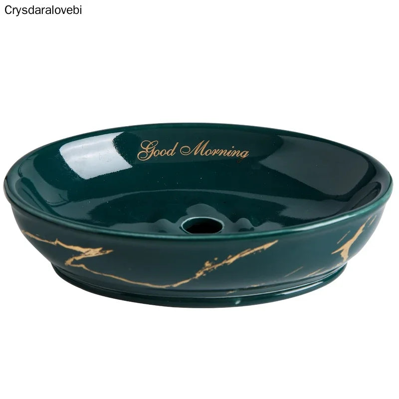 Light Luxury Soap Rack Ceramic Marbling Round Shape Household Kitchen Accessories Soap Dish Holders Organizer Bathroom Storage