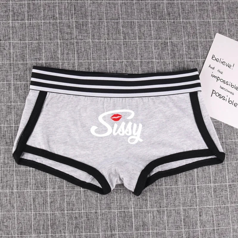 Sexy Lips SISSY Underwear for Women Funny Female Boxer Shorts Cotton Boy Shorts Cute Girl Panties Breathable Womens Intimates