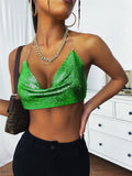 Women Sexy Colorful Sequins Bare Midriff Backless Halter Tank Top Off The Shoulder Camis Tube Top Female Sleeveless Cropped Vest