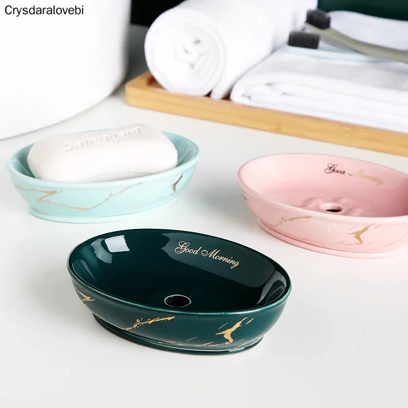 Light Luxury Soap Rack Ceramic Marbling Round Shape Household Kitchen Accessories Soap Dish Holders Organizer Bathroom Storage