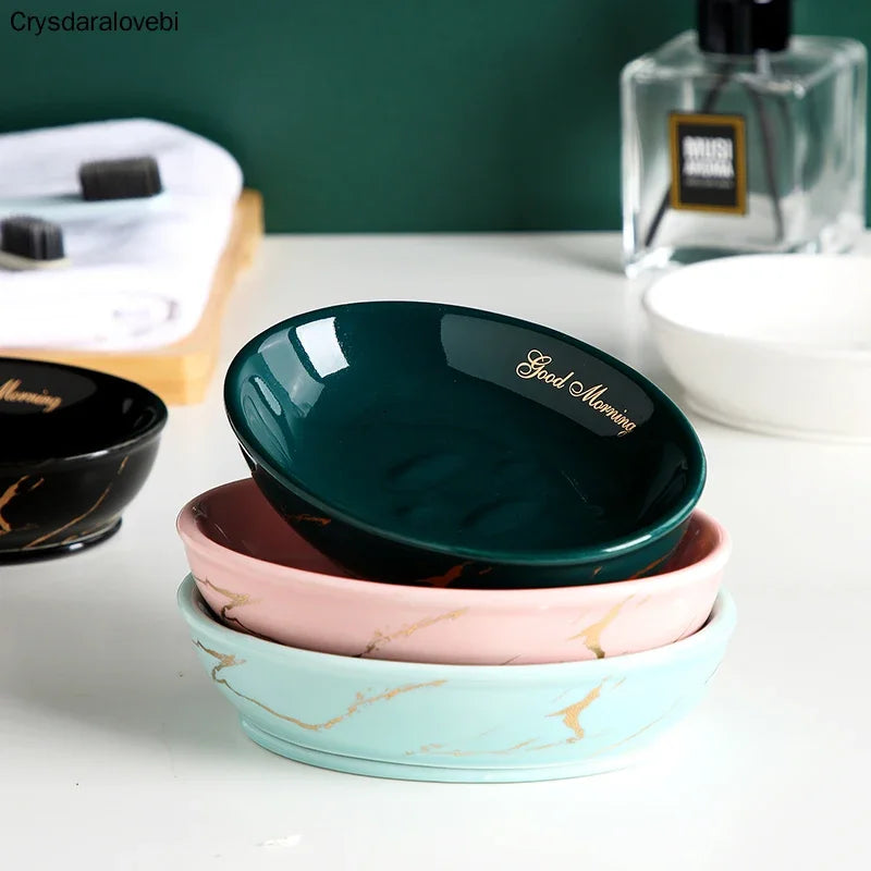 Light Luxury Soap Rack Ceramic Marbling Round Shape Household Kitchen Accessories Soap Dish Holders Organizer Bathroom Storage