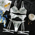 Sexy Women 3 Piece Floral Embroidery Underwear Sexy Erotic Lingerie Underwear Sexy Sets Romantic Lingeries Transparent Bra Sets