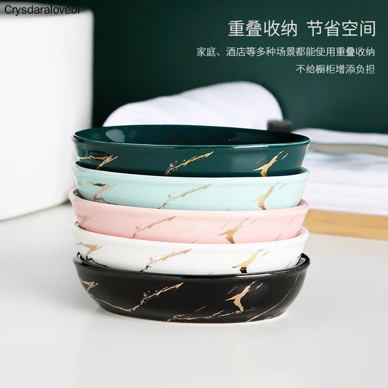 Light Luxury Soap Rack Ceramic Marbling Round Shape Household Kitchen Accessories Soap Dish Holders Organizer Bathroom Storage